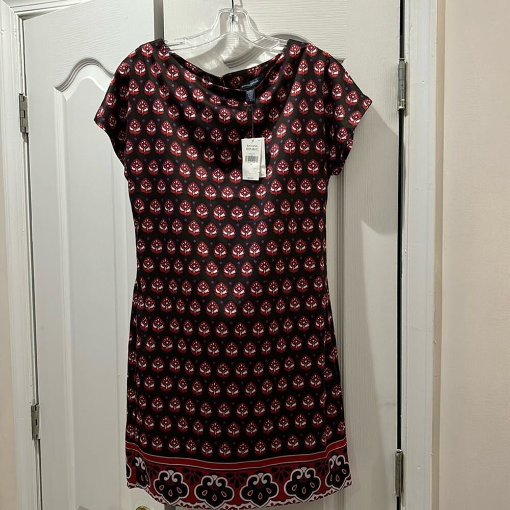 Banana Republic 6 preppy bold repeating print midi dress polyester spandex nwt